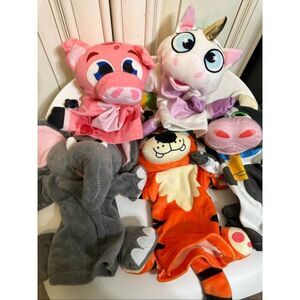 Joyin Kids 5Pc Elephant Unicorn Pig Tiger Cow Plush Animal Hand Puppet Toy Set